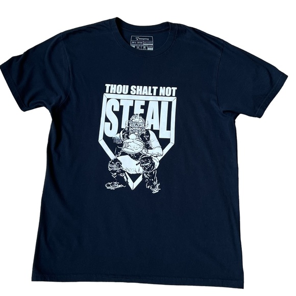 Teespring Unisex "Thou Shalt Not Steal" Navy Baseball Graphic Tee sz M ⚾️ - Picture 4 of 8